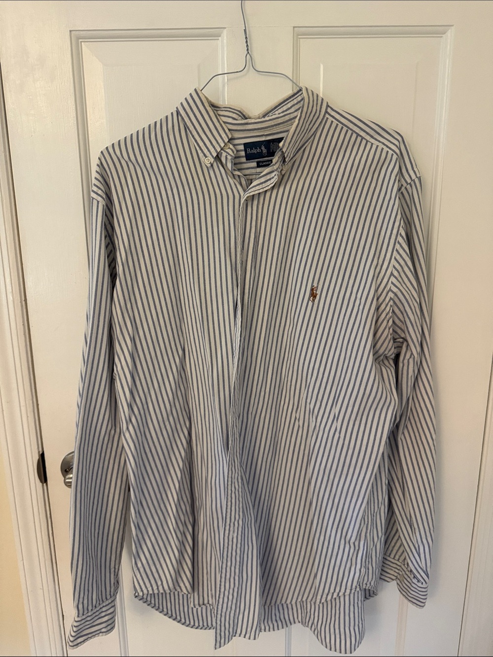 Ralph Lauren Men's Blue & White Striped Button-Down Shirt with Logo